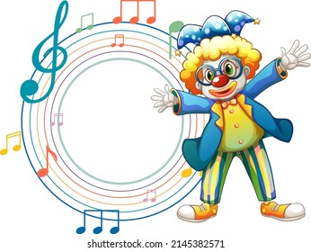 Cute clown with blank music note template illustration