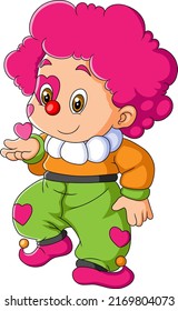 The cute clown boy is giving the love of illustration