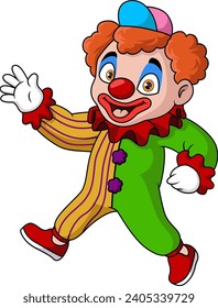 Cute clown cartoon waving hand