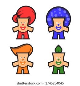 Cute clown character with diffrent color and hair style