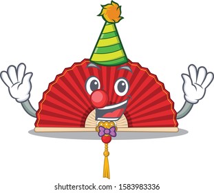 Cute Clown chinese folding fan placed on cartoon character mascot design