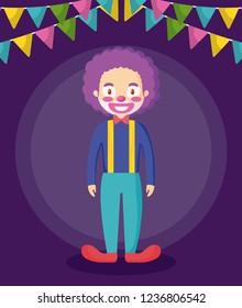 cute clown of circus and garlands hanging