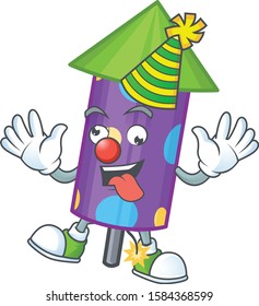Cute Clown dot fireworks rocket placed on cartoon character style design