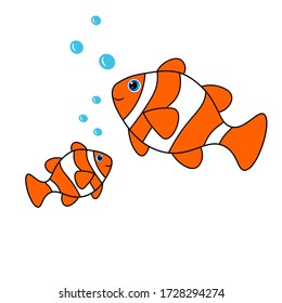 Cute clown fish cartoon illustration vector, sea life, sea animal