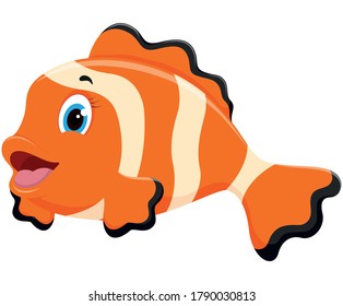 Cute Clown fish cartoon, isolated on white background