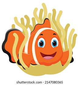 Cute Clown fish cartoon, isolated on white background	
