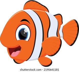 Cute clown fish cartoon isolated on white background