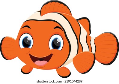 Cute clown fish cartoon isolated on white background