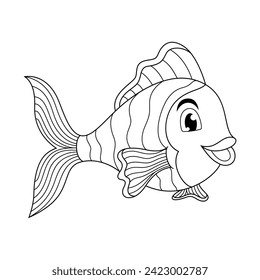 Cute clown fish cartoon line art