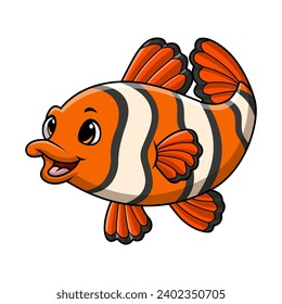 Cute clown fish cartoon on white background