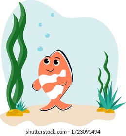 Cute clown fish as a character .Vector illustration in a flat style. Sea animal.