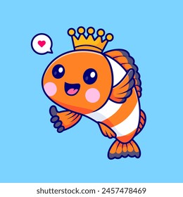 Cute Clown Fish King Cartoon Vector Icon Illustration. Animal Holiday Icon Concept Isolated Premium Vector. Flat Cartoon Style