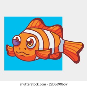 cute clown fish sick. isolated cartoon animal illustration. Flat Style Sticker Icon Design Premium Logo vector. Mascot Character
