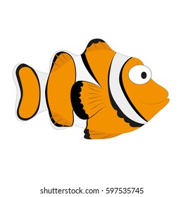 Cute clown fish vector isolated on white flat style