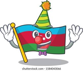 Cute Clown flag azerbaijan placed on cartoon character mascot design