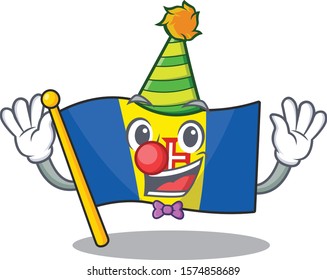 Cute Clown flag madeira placed on cartoon character mascot design