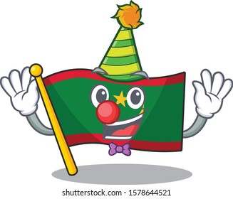 Cute Clown flag mauritania placed on cartoon character mascot design