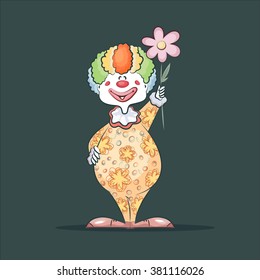 Cute clown with a flower. Vector illustration 