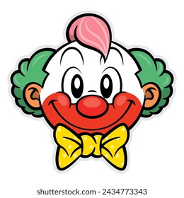 Cute Clown head cartoon character. Best for badge, logo, and icon with circus themes for kids