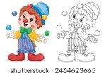 Cute Clown Clown Juggling Ball Coloring Illustration. Vector Illustration