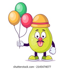 Cute clown Birne Cartoon Vektorgrafik Design. Obstmaskottcharakter-Konzept, einzelne Vektorgrafik