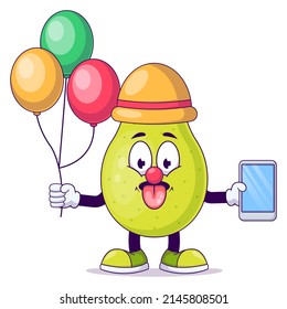 Cute clown pear cartoon vector illustration design. Fruit mascot character concept isolated vector