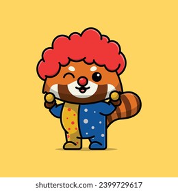 Cute clown red panda cartoon vector illustration animal proffession concept icon isolated