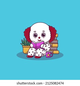 cute clown sitting while reading book