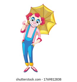 Cute clown with umbrella icon. Cartoon of cute clown with umbrella vector icon for web design isolated on white background