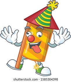 Cute Clown yellow stripes fireworks rocket placed on cartoon character style design