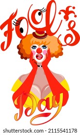 Cute clowness and lettering fool's day Vector illustration