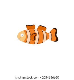 Cute clownfish in cartoon style. Isolated element. Print with a fish for kids. Vector illustration