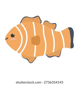 Cute clownfish illustration. Flat vector orange anemone fish character isolated on white background