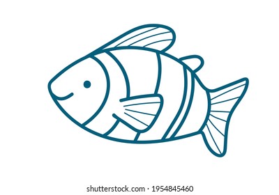 Cute clownfish. Linear vector illustration isolated on a white background.