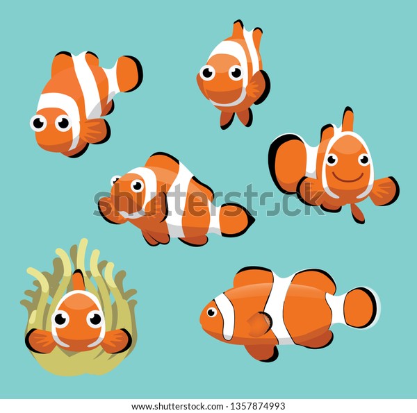 Cute Clownfish\
Various Poses Cartoon\
Vector