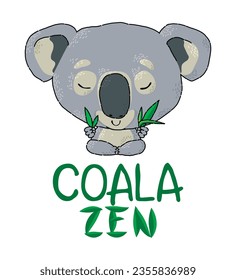 Oso de coala con hojas de eucalipto practicando zen