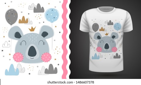 Cute coala - for print t-shirt. Hand draw