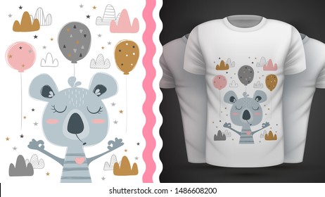 Cute coala - for print t-shirt. Hand draw