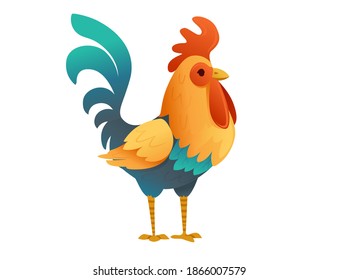 Cute cock farm agriculture hen rooster cartoon animal design flat vector illustration