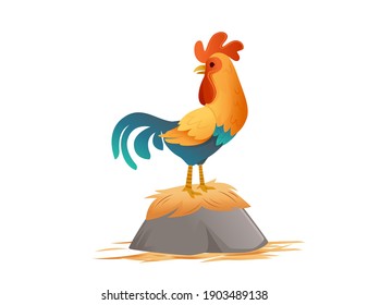 Cute cock farm agriculture hen rooster cartoon animal design vector illustration
