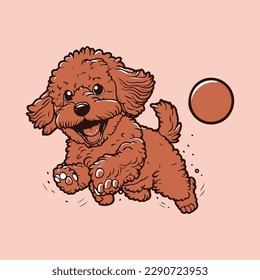 Cute cockapoo dog vector illustration in orange red theme