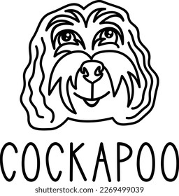 Cute cockapoo face. Dog head icon. Hand drawn isolated vector illustration in doodle style on white background