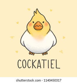 Cute Cockatiel cartoon hand drawn style