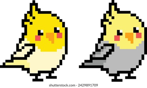 cute cockatiel pixel art in 8 bit pixel art. Animal for game asset and cross stitch pattern in vector illustration.