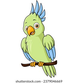 Cute cockatoo bird cartoon on tree branch