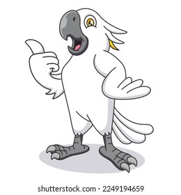 Cute cockatoo cartoon illustration. Cute animal cartoon