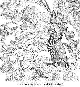 Cute cockatoo coloring page. Animals. Hand drawn doodle. Ethnic patterned illustration. African, indian, totem tatoo design. Sketch for avatar, tattoo, poster, print or t-shirt.