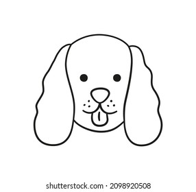 Cute cocker spaniel face. Dog head linear icon. Doodle dog portrait. Hand drawn vector illustration isolated on white background.