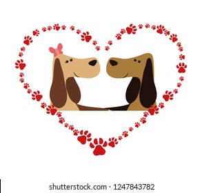 cute cocker spaniels couple in heart