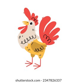 Cute Cockerel with Crest as Farm Animal Vector Illustration